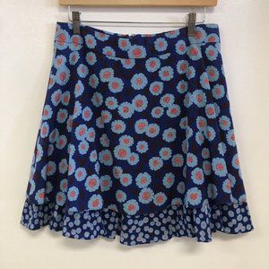 Kate Spade Blue Floral Layered Silk Flowy Back Zip Mini Skirt Size 10